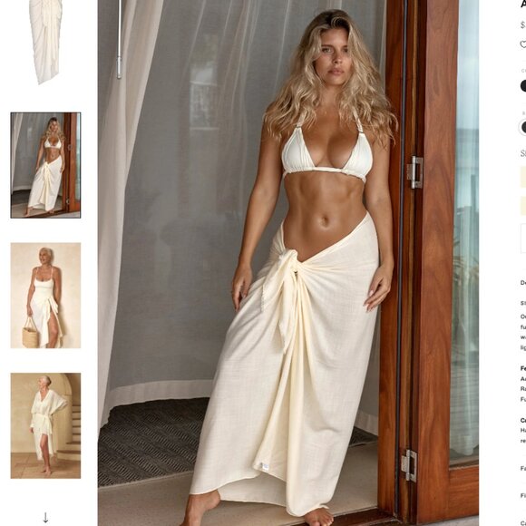 MONDAY SWIM WEAR - AMALFI SARONG - IVORY - OS - NEW WITH TAGS! - Picture 3 of 4